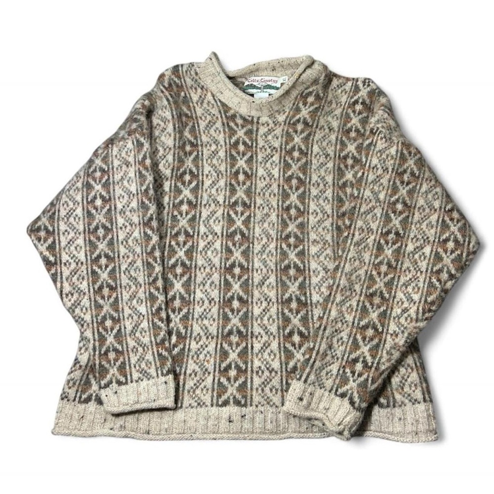 100% wool brown and cream patterned sweater